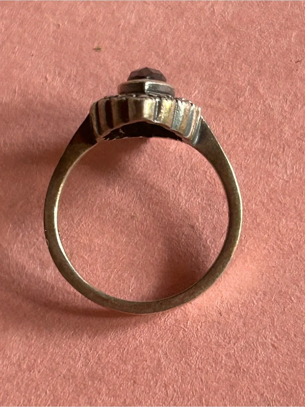 Vintage Sterling Silver Marquise-Style Ring. MarcasiteAccents. DarkGemstone. Sz6